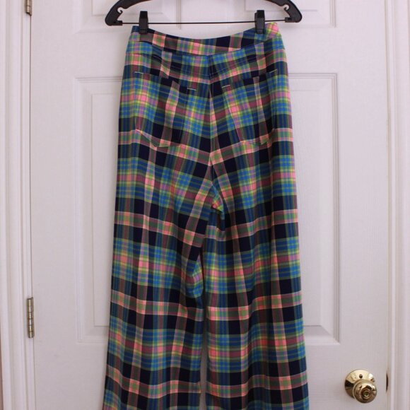 GRLFRND Loren Plaid Wide Leg Pants Blue Pink Size Small Pockets - Picture 8 of 10